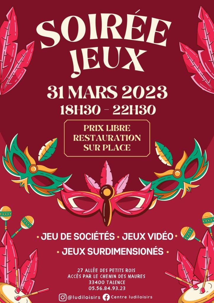 Soirée jeu mars 2023 Centre Ludiloisirs Talence