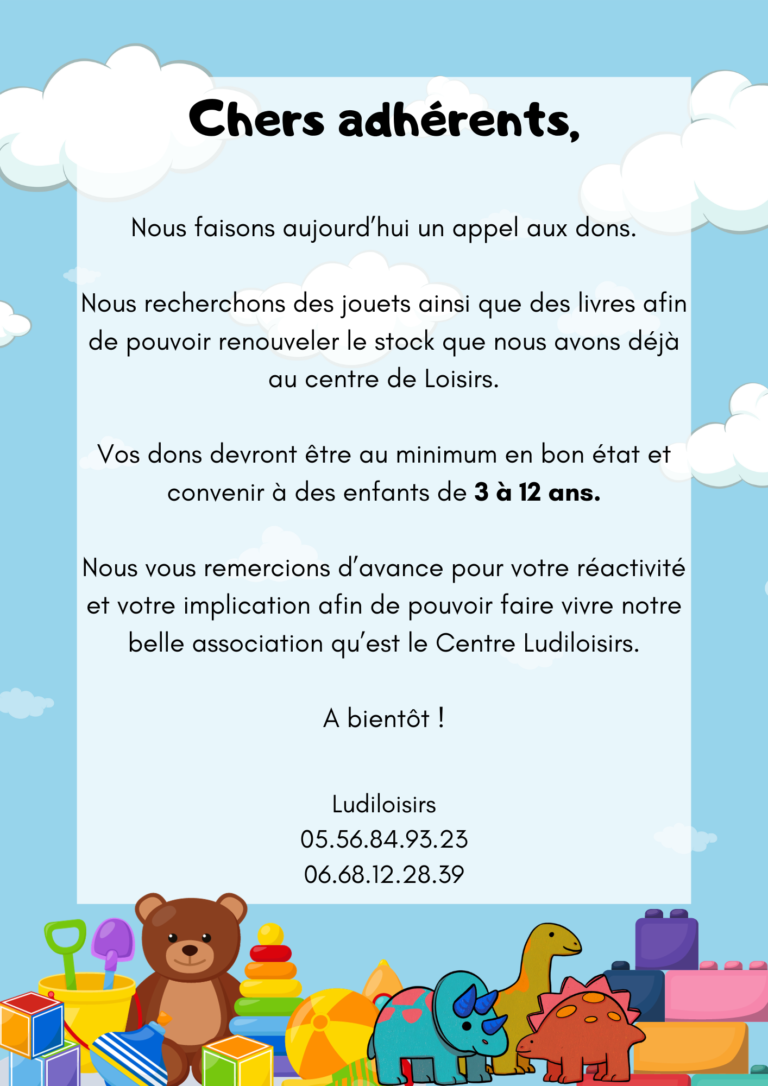 Appel aux dons jouets et livres